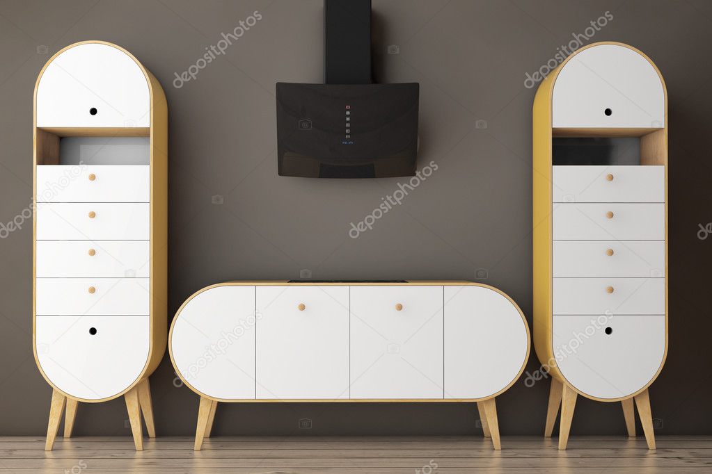 Simple Modern Olive Green Kitchen 3d Rendering Stock Photo