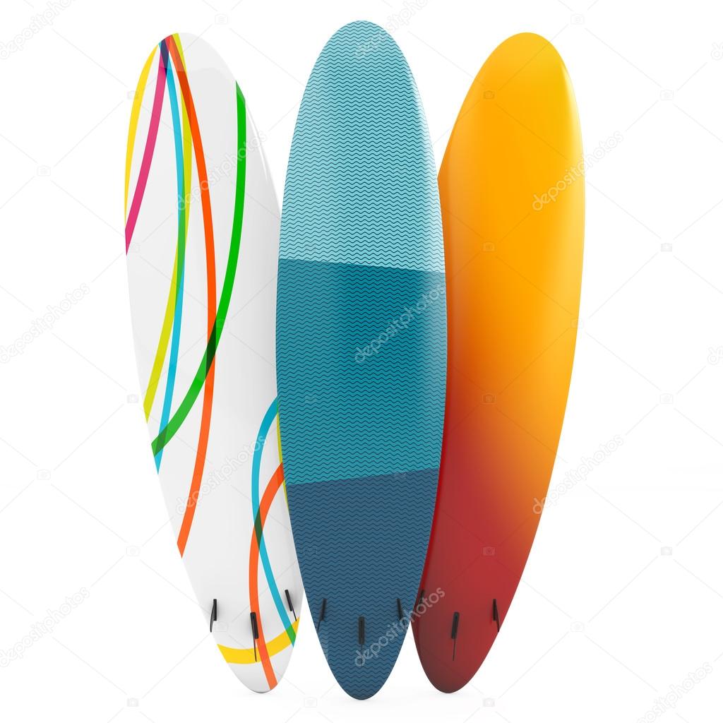 Modern Surfboards with Fins. 3d Rendering
