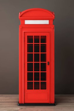 Klasik İngiliz kırmızı telefon kulübesi. 3D render