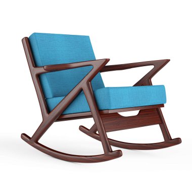 Sallanan sandalye ile mavi kumaş döşemeli. 3D render