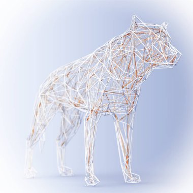Soyut kablolu düşük Poli kurt ya da köpek. 3D render