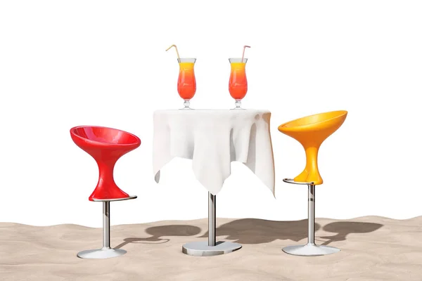 Bar Taburetes modernos cerca de la mesa con cócteles tropicales rojos en el — Foto de Stock