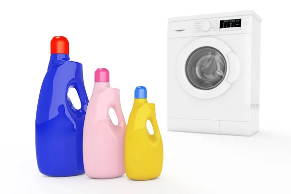 Moderna Lavatrice con Bottiglie Detergenti Colore. 3d Renderi — Foto Stock