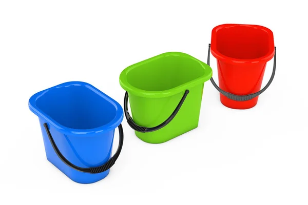 Multicolour Plastic Buckets. 3d Rendering — Stock Photo, Image