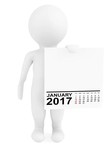 Karakter holder kalender januar 2017. 3d Afsmeltning - Stock-foto