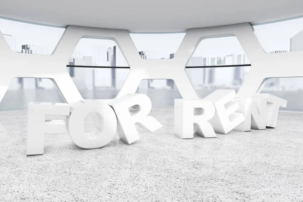 For Rent Sign in Empty Downtown Office. 3d Rendering — Stock Photo, Image