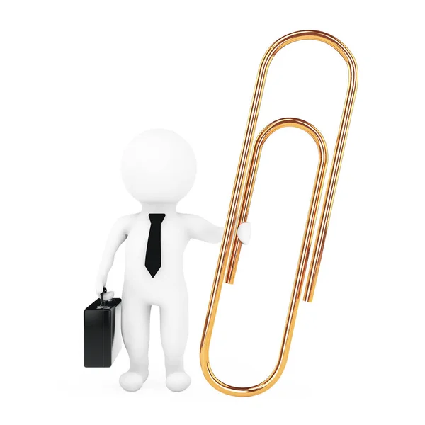 3d Businessman with Golden Paper Clip. 3d Rendering — Stock Photo, Image