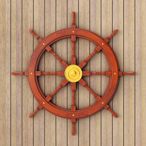 Vintage Wooden Ship Steering Wheel. 3d Rendering — Stock Photo, Image