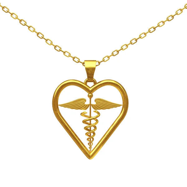 Altın tıbbi Caduceus sembolü madalyon. 3D render — Stok fotoğraf