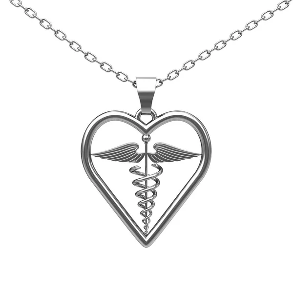 Silver Medical Caduceus Symbol Medallion. 3d Rendering — Stock Photo, Image