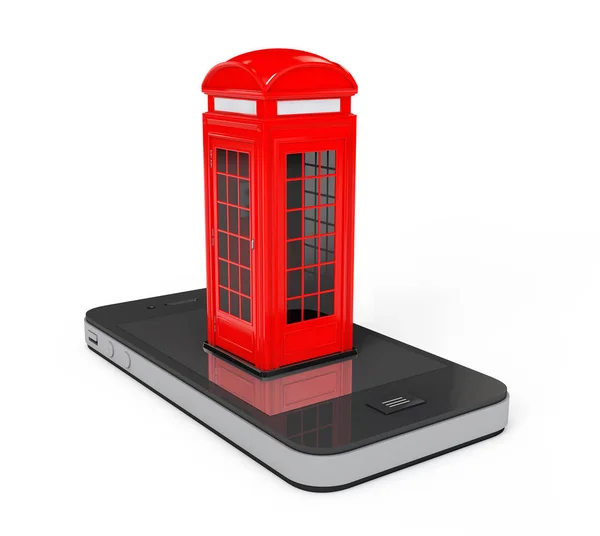 Classic British Red Phone Booth over Mobile Phone. 3d Rendering — Stock Photo, Image