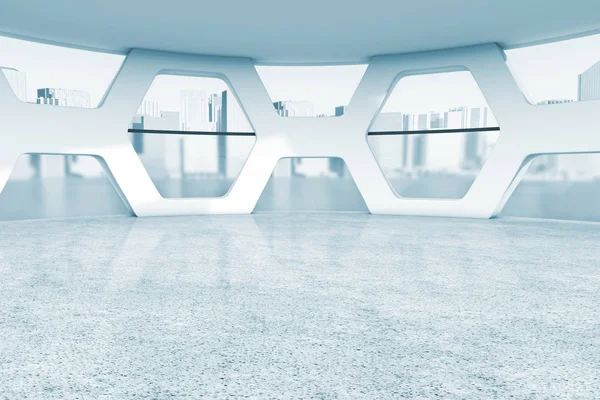 Bright Empty Office Abstract Interior en clave azul. Renderizado 3d — Foto de Stock