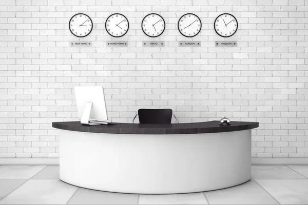 Büro-Lobby mit Rezeption. 3D-Darstellung — Stockfoto
