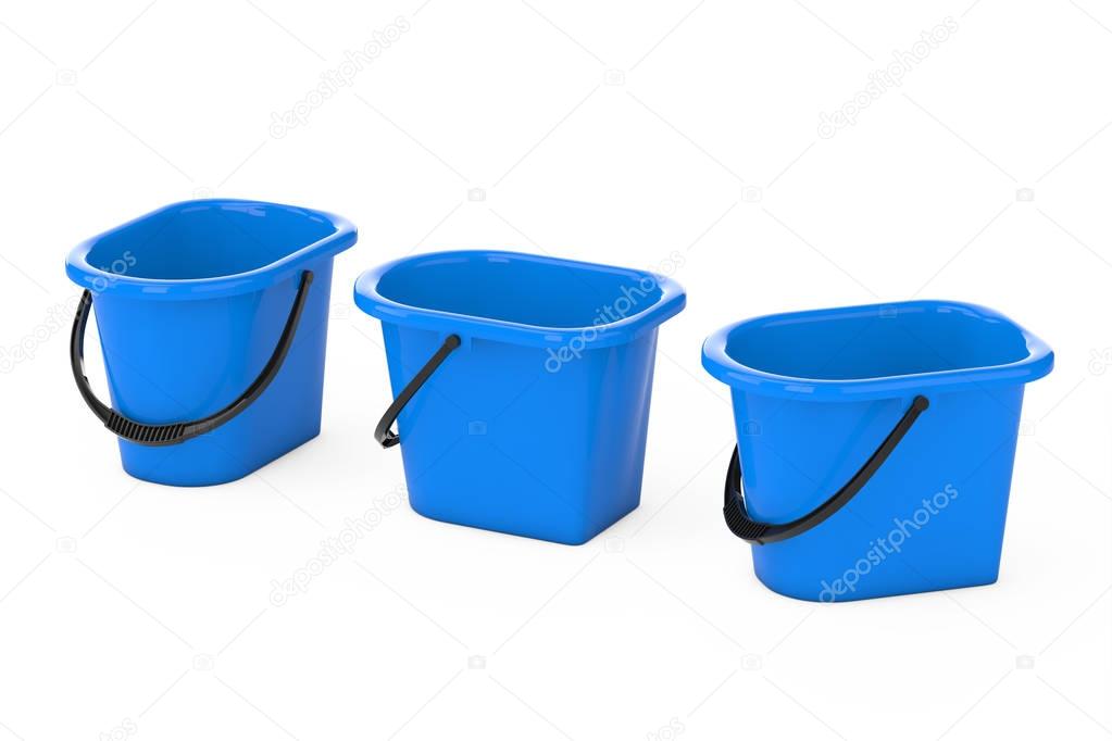 Blue Plastic Buckets. 3d Rendering