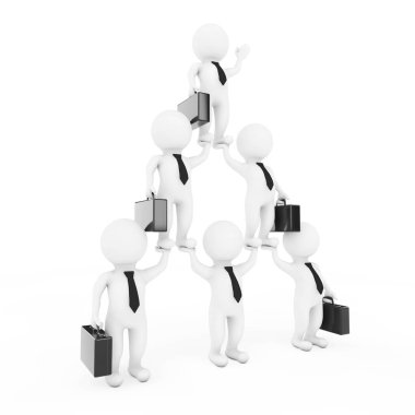 Hiyerarşi ve Teamw 3D Businessmans takım karakter piramit gösterir