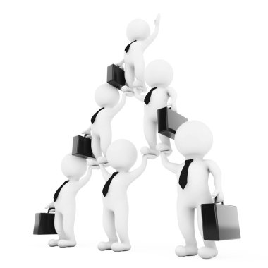 Hiyerarşi ve Teamw 3D Businessmans takım karakter piramit gösterir