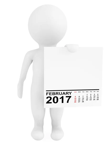 Charakter Haltungskalender Februar 2017. 3D-Darstellung — Stockfoto