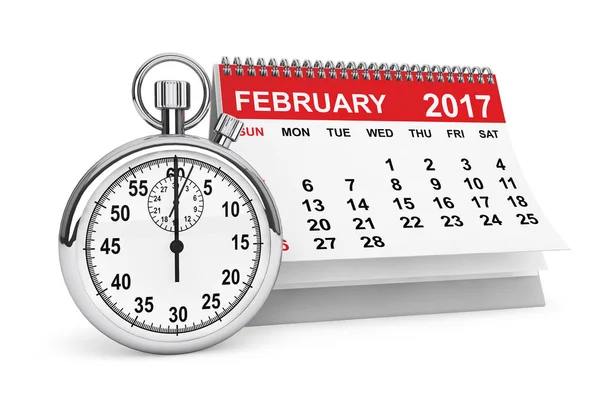 Februar 2017 Kalender mit Stoppuhr. 3D-Darstellung — Stockfoto
