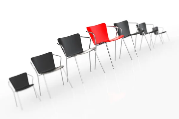 Business Large Meeting. Red Boss Chair Between other Chairs. Ren — Stock Photo, Image