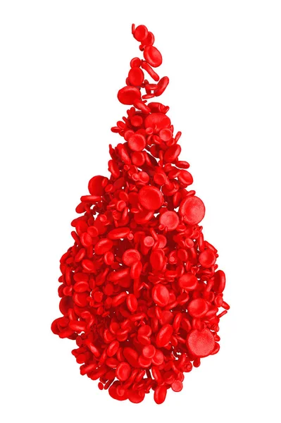 Hochdetaillierte rote Blutkörperchen in Form von Bluttropfen. 3D-Darstellung — Stockfoto