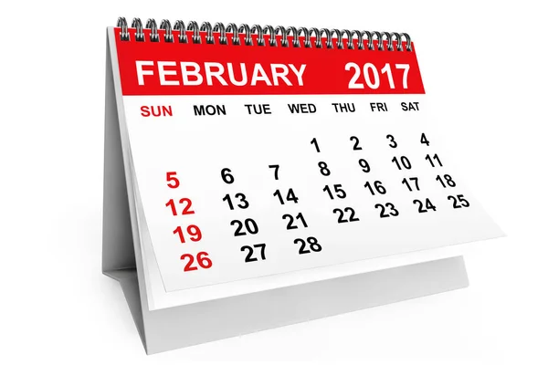 Kalender februari 2017. 3D-rendering — Stockfoto