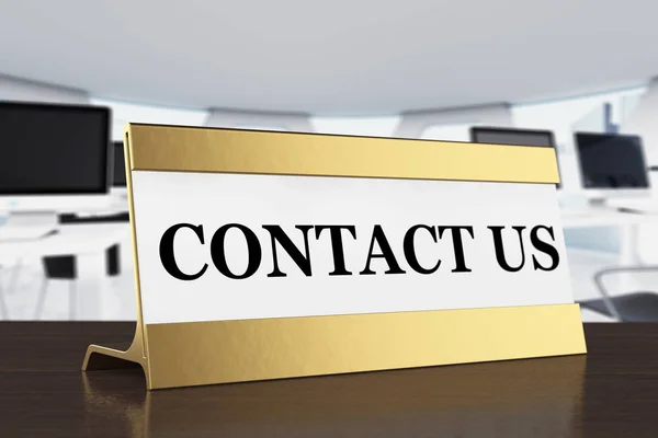 Golden Contact Us Plate. 3d Rendering — Stock Photo, Image