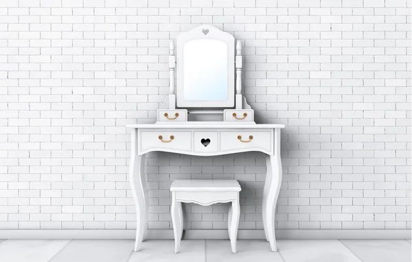 古色古香的卧室梳妆台凳子与镜子。3d 渲染 — 图库照片