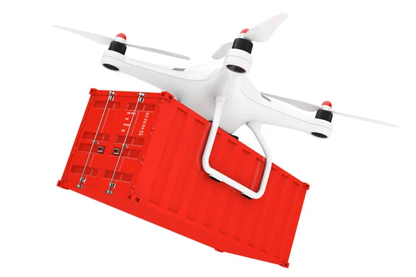 Beyaz Quadrocopter uçak kargo konteyner ile. 3D render — Stok fotoğraf