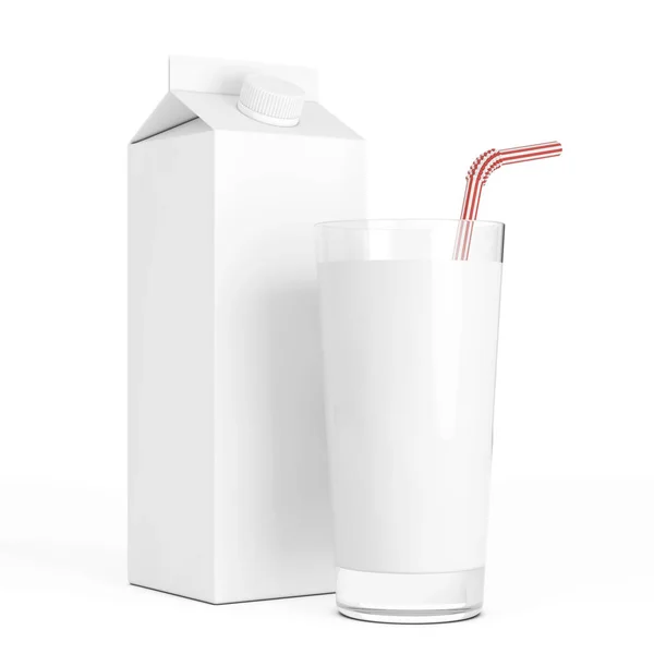 Caja de cartón de leche en blanco con vidrio. Renderizado 3d —  Fotos de Stock