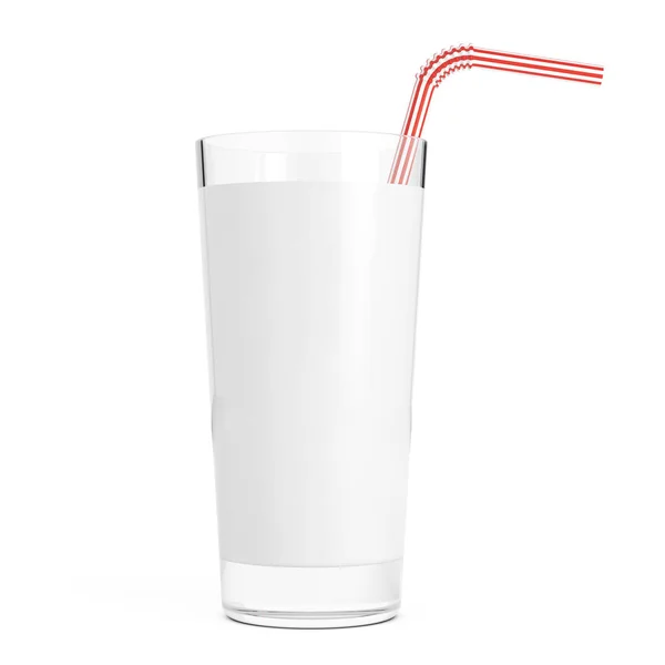 Vaso de Leche con Tubo de Paja Roja. Renderizado 3d — Foto de Stock