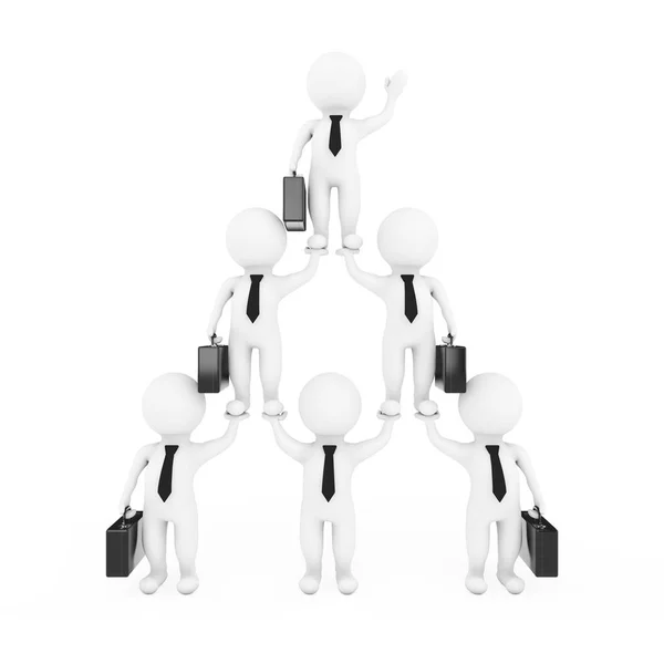 3d Businessmans Team Character Pyramid Shows Hierarchy And Teamw — Stock Photo, Image