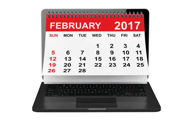 Luty 2017 kalendarz na ekranie laptopa. renderowania 3D — Zdjęcie stockowe