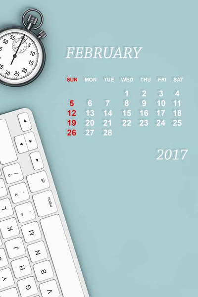 2017 year calendar. February calendar. 3d Rendering — Stock Photo, Image