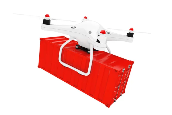 Bílá Quadrocopter Drone s nákladní kontejner. 3D vykreslování — Stock fotografie