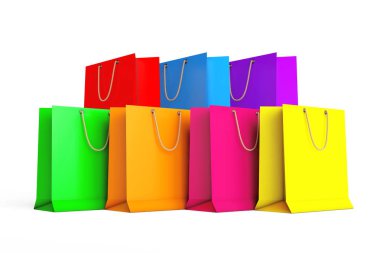 Set of Colorful Empty Shopping Bags. 3d Rendering clipart