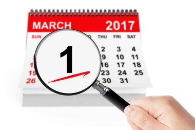 İlk bahar gün kavramı. Büyüteç ile 1 Mart takvim