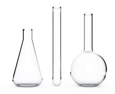 Laboratuar kapkacakları. Kimyasal şişeler. 3D render