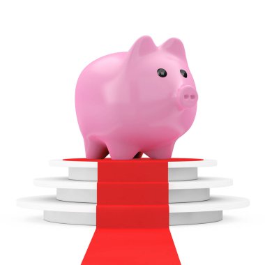 Save Money Concept. Piggy Bank over Winner Podium with Red Carpe clipart