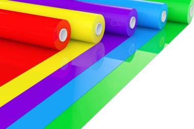 Çok renkli Pvc polietilenler plastik bant rulo veya folyo. 3D Renderin