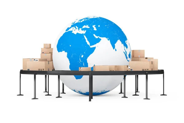 Global Shipping and Logistic Concept (en inglés). Globo de Tierra Rodeado por — Foto de Stock