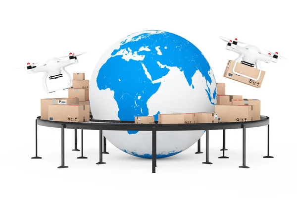 Globalne przesyłki i koncepcji logistycznych. Dron drony d — Zdjęcie stockowe