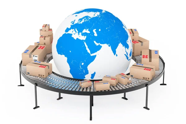 Global Shipping and Logistic Concept (en inglés). Globo de Tierra Rodeado por —  Fotos de Stock