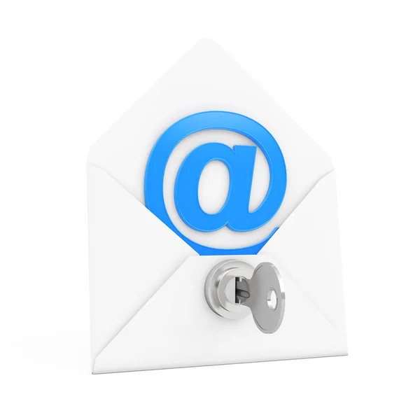 安全概念。电子邮件标志在信封有钥匙和钥匙锁. — 图库照片
