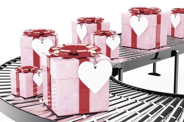 Concepto de entrega de regalo. Adornado con corazones caja de regalo de papel y Hea — Foto de Stock