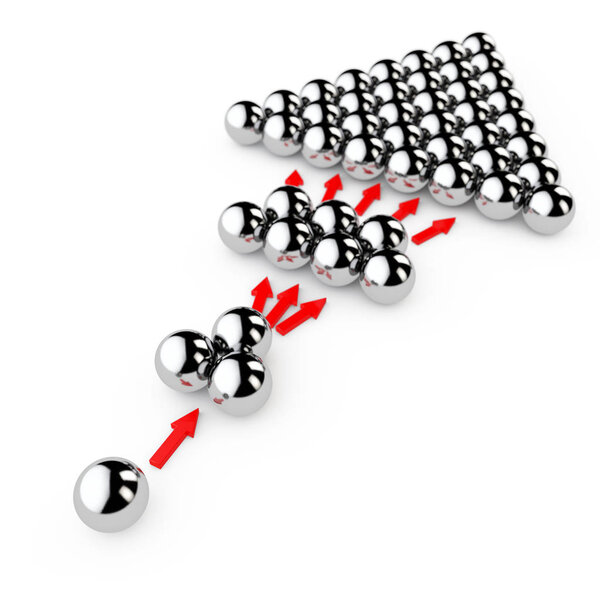 Концепция социального маркетинга. Хромированные сферы со стрелами. 3-й Рендери
