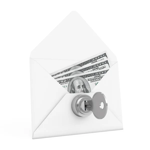 Security Concept. Money in Envelope with Key and Keylock. 3d Ren — Stock Photo, Image