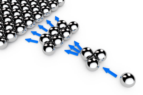 Концепция социального маркетинга. Хромированные сферы со стрелами. 3-й Рендери
