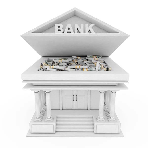 Bank Building with Banknotes under Opened Roof. 3d Rendering — Stock Photo, Image