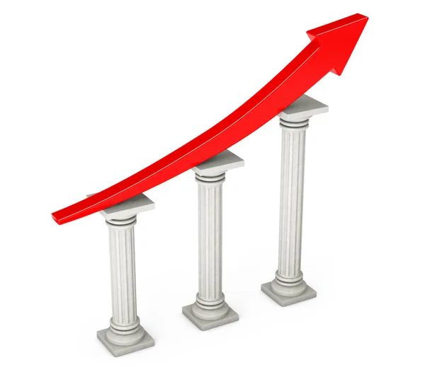 Red Progress Arrow over Classic Columns. 3d Rendering — Stock Photo, Image