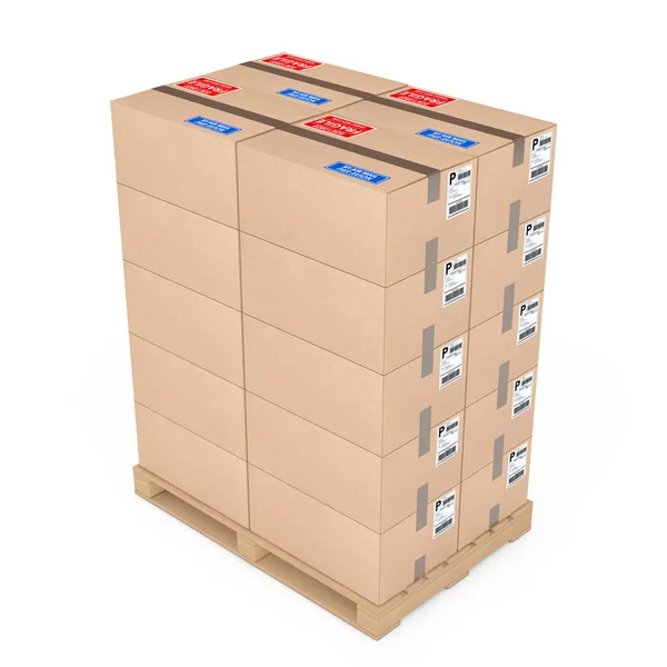 Logistics concept. Cardboard boxes on wooden palette. 3d Renderi — Stock Photo, Image